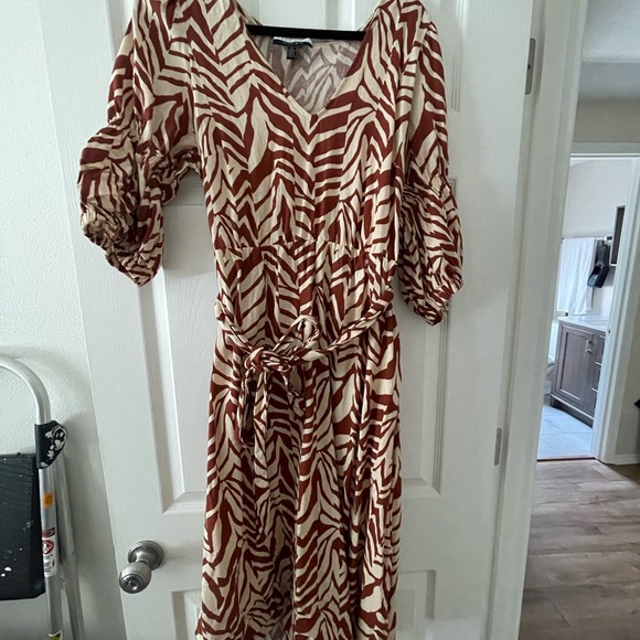 Eloquii Brown Wrap Ruffled Midi Dress - Picture 2 of 4